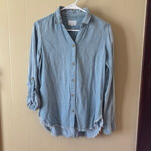T/S Light Blue Denim Button-Up Shirt. Size XS. Light weight